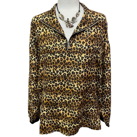 Nicole Miller Silk Cheetah Zipper Neckline Blouse - Picture 1 of 8